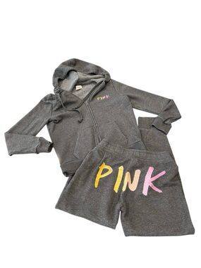 PINK Victoria's Secret Womens Bling Ombre Hoodie Jogger Set Heather Gray Size XS